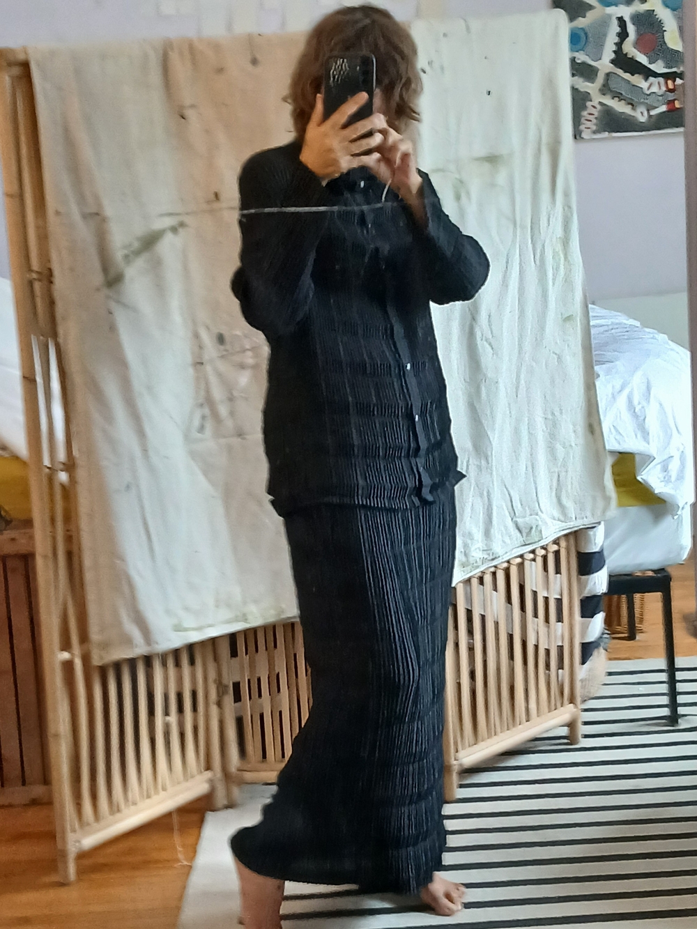 Women's Black Micro Pleated Matched Set - Picture 5 of 6